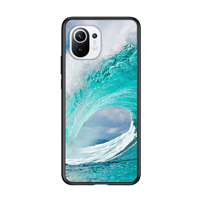 

The Sea Waves Beach for Xiaomi Mi 11 10T Note 10 Ultra 5G 9 9T SE 8 A3 A2 A1 6X Pro Play F1 Lite 5G Black Phone Case