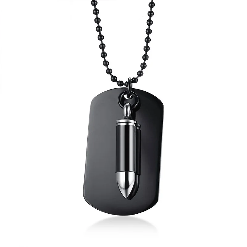 Гравировка армейский Стиль Мужская открытая пуля Dog Tag подвеска ожерелье с байкером мужские ювелирные изделия из нержавеющей стали 24 дюйма цепи
