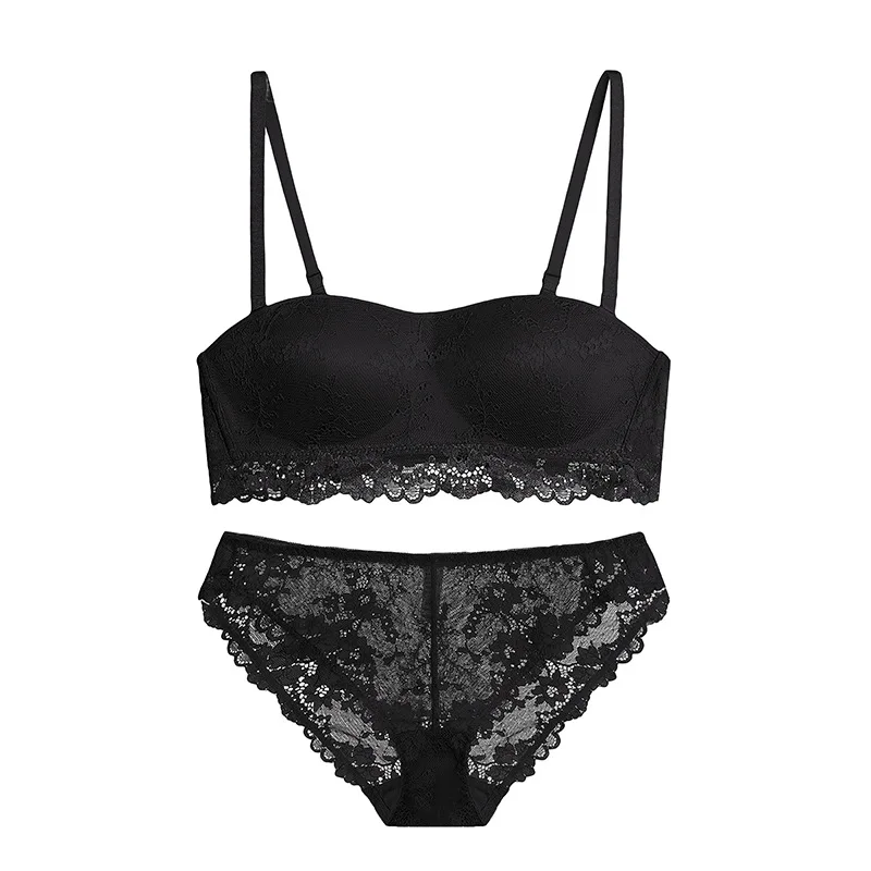 

The new Europe and the United States of French sexy bra set removable strapless half a cup of ultrathin lingerie lace underwear