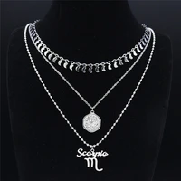 stainless steel scorpio layer necklace chain women silver color 12 constellations necklaces jewelry collier femme nxs04
