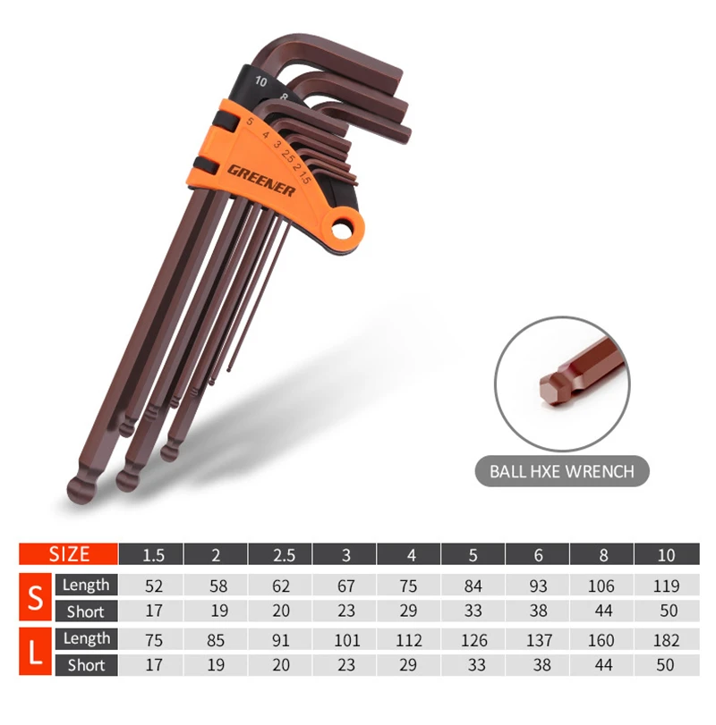 

1.5mm-10mm 9PCS Hex Wrench Set Screwdriver Universal Allen Key Double-End L Type Hexagon Flat Ball Spanner Metric Hand Tools