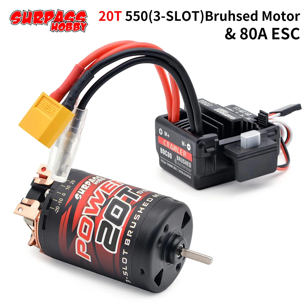 

Surpass Hobby 550 3-Solt 12T 14T 20T 25T 30T 35T Brushed Motor w/BCD80A ESC for 1/10 1/12 RC Car Wltoys Traxxas Crawler Monster