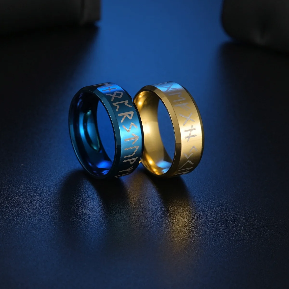 

2021 New Fashion Retro Geometric Viking Lletters Men And Women Stainless Steel Couple Wedding Ring Gift