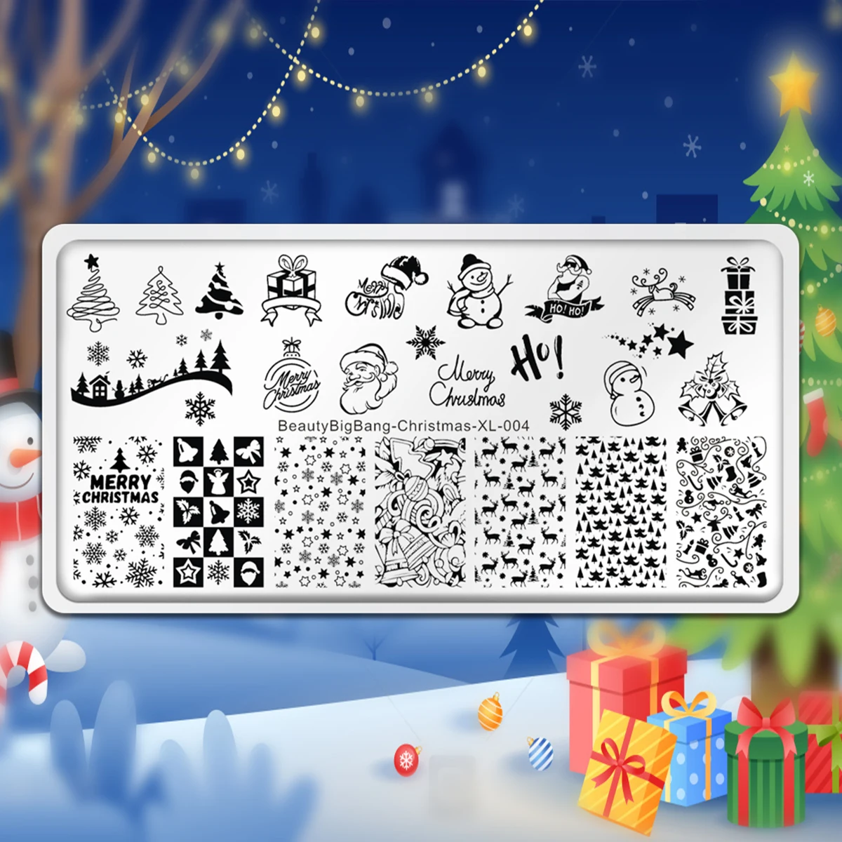 

Beautybigbang Chrismas Style Stainless Steel Nail Stamping Plate Santa Claus Tree Image Nail Art Template Stencil Tool for Girl