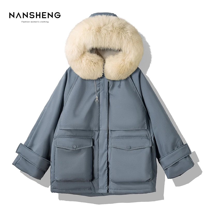 off-Season Clearance New Parka down Jacket Women's Winter Clothes Thickened Warm Short Hooded White Duck down Coat Tide