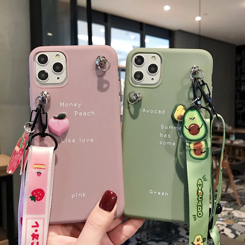 Ремешок авокадо для iPhone11 Pro max xs xr чехол телефона жидкий силикон 6s 7 8plus со шнурком