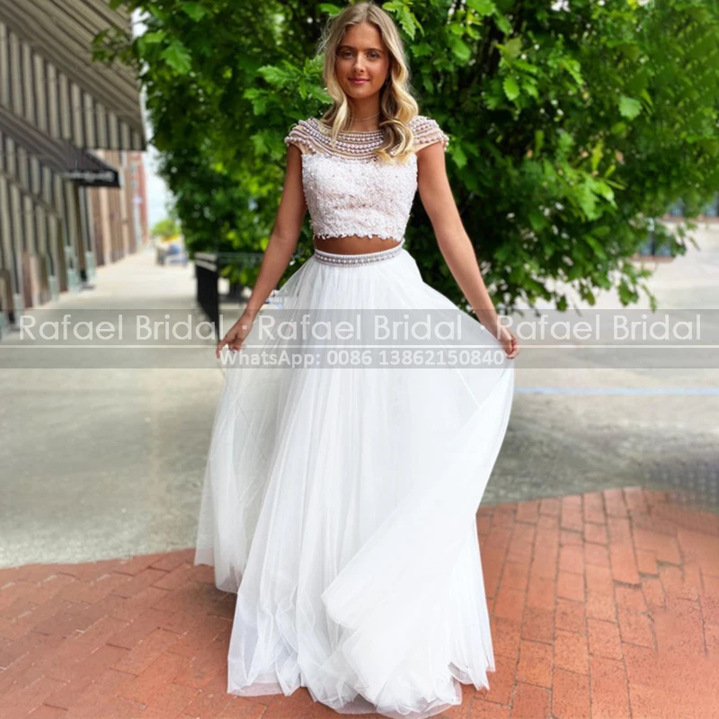 Роскошные платья из двух частей с жемчугом для выпускного вечера закрытыми