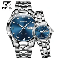 jsdun ladies mens clock fashion casual couple watch stainless steel strap romantic watch alloy mechanical simple sports watch