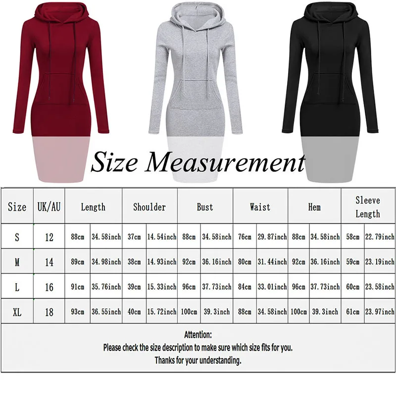 

Autumn Winter Dress Long Sleeve Hooded Pullovers Dresses Women Casual Warm Clothing Plus Size Maxi Hoodies Dress with Pocket