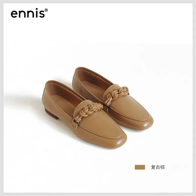 Brown ENNIS/ г.; дизайнерские женские лоферы; мокасины из натуральной кожи; женская повседневная обувь без застежки на плоской подошве; модные туфли-лодочки с цветочным принтом; C9114 - Цвет: Brown