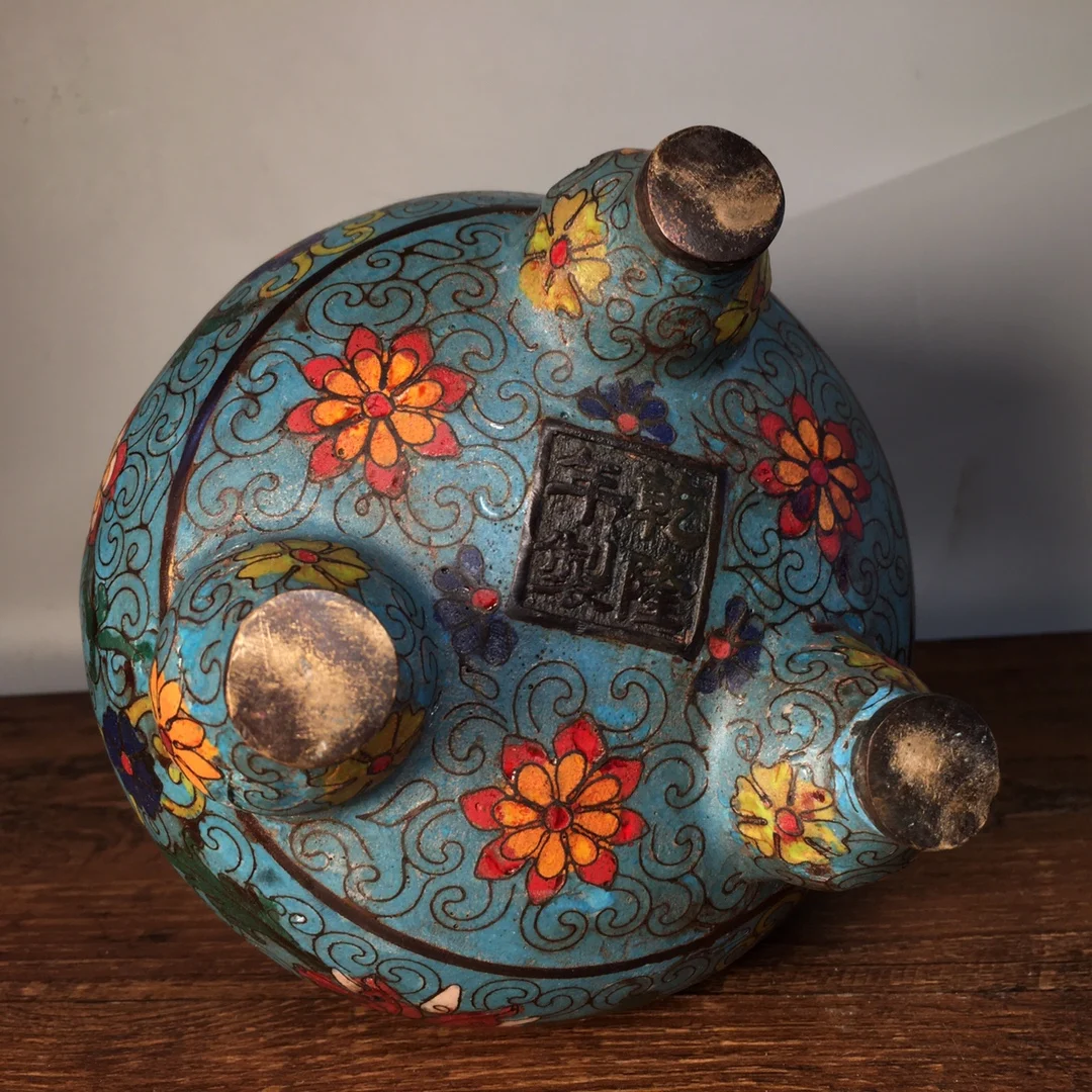 

LaoJunLu Pure Copper Cloisonne Sky Blue Background Incense Burner Imitation antique bronze masterpiece collection of solitary