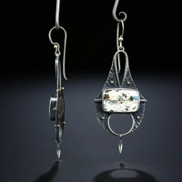 boho vintage metal hollow teardrop cone bullet pendant earrings for women unique artisan handmade jewelry