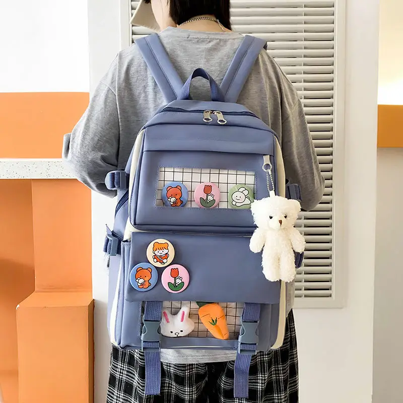 4 Pcs Sets Canvas Schoolbag Female Korean Elementary School Students Fashion Junior High School Large Capacity 5 Backpacks