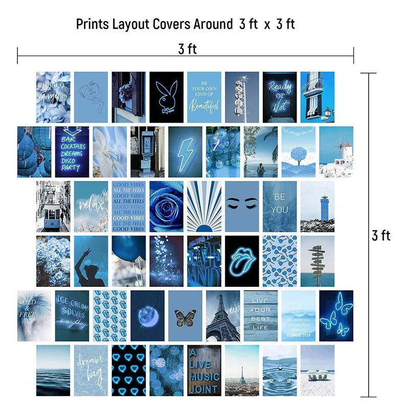 Новые синие настенные Коллажи с эстетическими изображениями декор для спальни