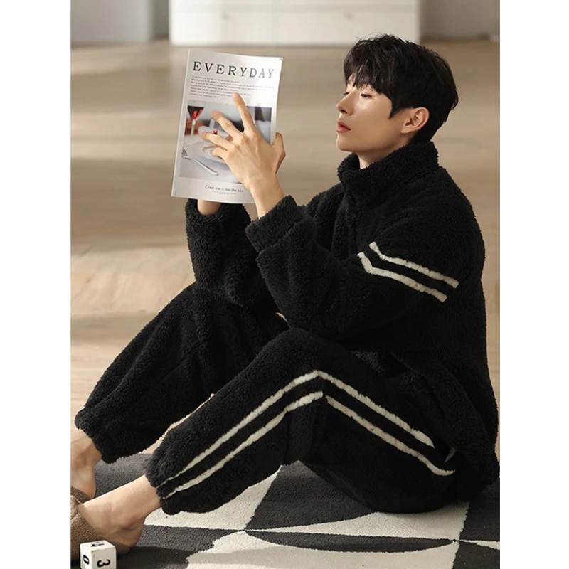 

Flannel Pajamas Thick Coral Fleece Pajamas Men Women Long-sleeved Sleepwear Pijama Couple Homme Nightwear Cardigan Pyjamas