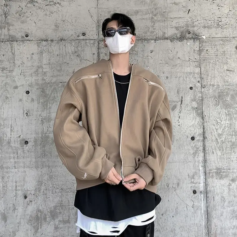 

Solid baseball jacket men coat 2021 autumn winter Hong Kong style Japanese vintage high street zipper loose casual jacket trend