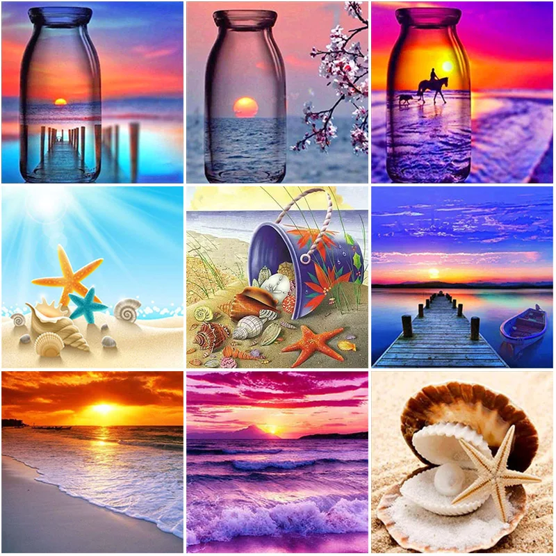 

DIY 5D Diamond Painting Beach Diamond Art Embroidery Sea View Cross Stitch Full Round/Square Drill Resin Home Decor Manual Gift