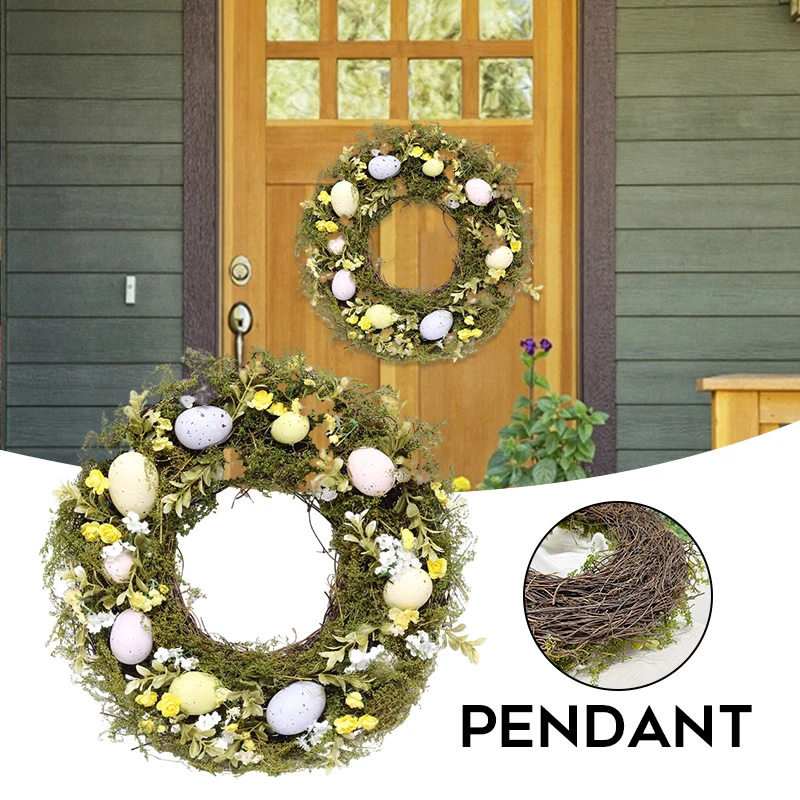 

14 Inch Easter Artificial Wreath with Artificial Eggs Rattan Wreath for Front Door Indoor Garden Decorations Wreaths & Garlands