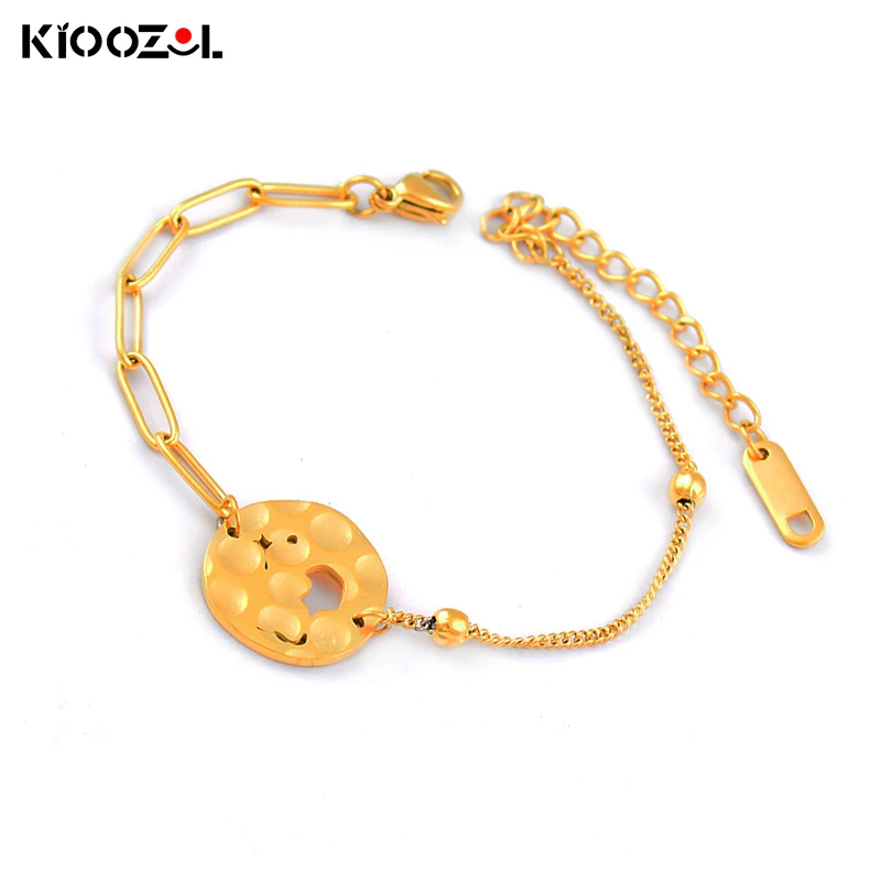 

KIOOZOL Stainless Steel Hollow Round Bubble Pendant Gold Bracelet For Couple Jewelry 2021 Summer New Arrival 135 KO2