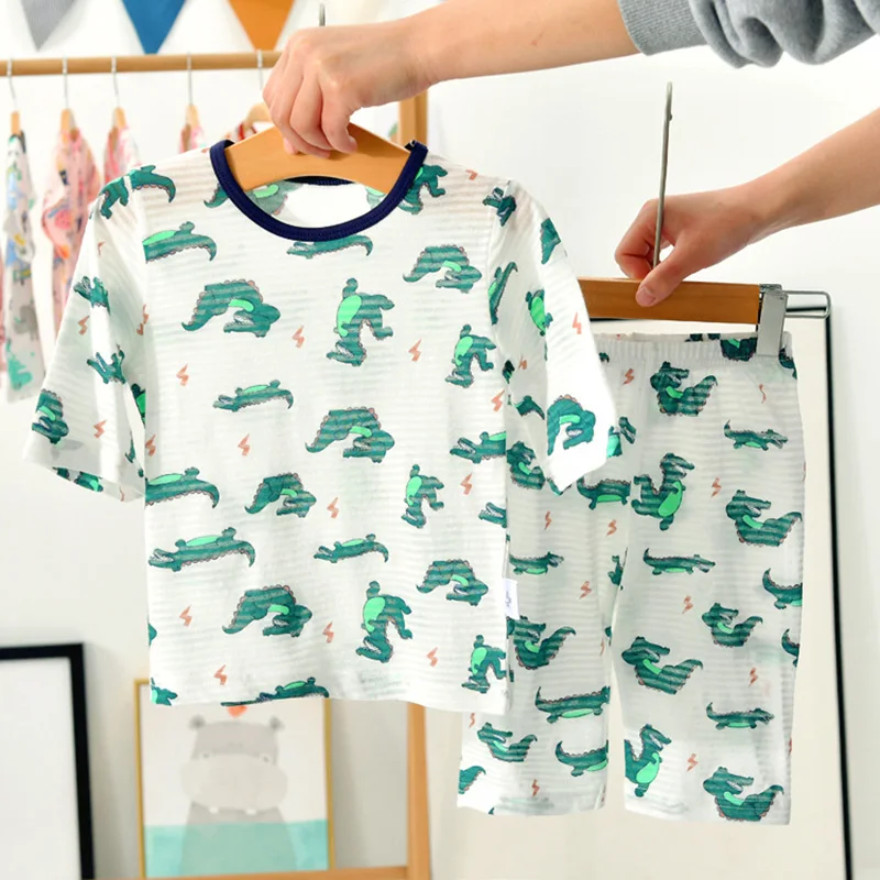 

Summer children's home clothes for boys and girls suit baby thin air-conditioned clothes for boys and girls underwear two-piece