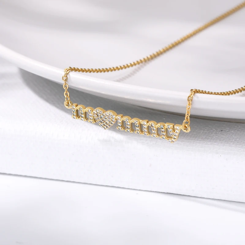 Zircon Heart Letter Mommy Necklace For Women Mother Rose Gold Silver Color Stainless Steel Chain Female Pendant Jewelry | Украшения и