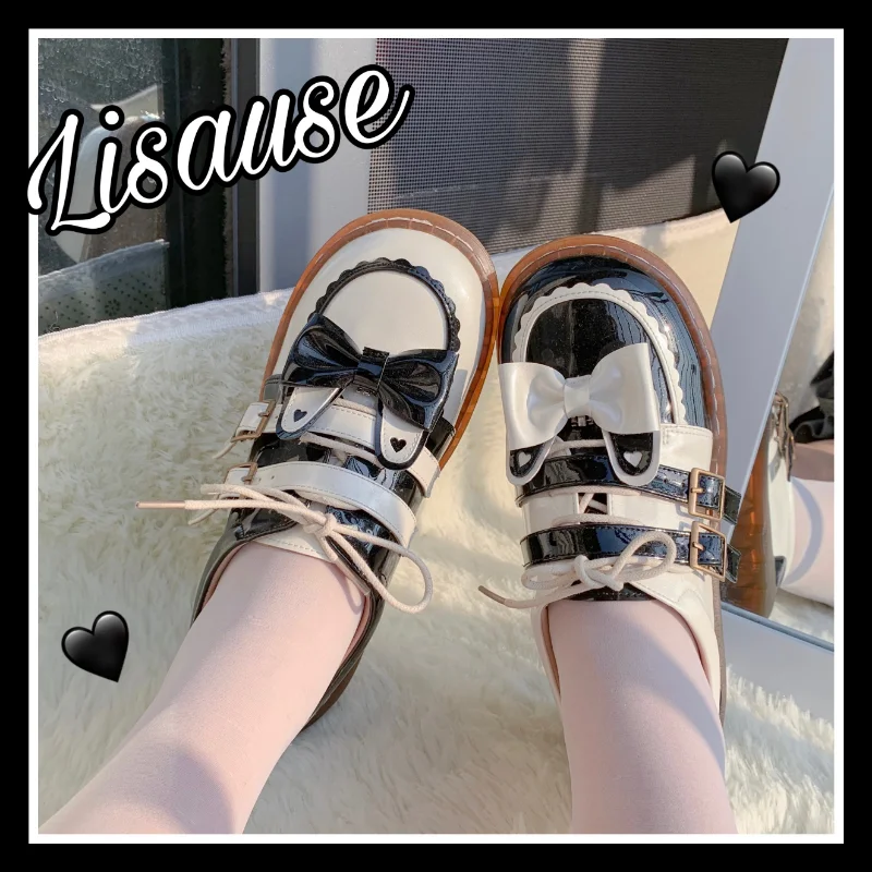 

Girl Sweet Lolita Shoes Harujuku Cute Butterfly Knot Kawaii Patchwork Princess Shoes Vintage Round Head Party Women Dress Shoes