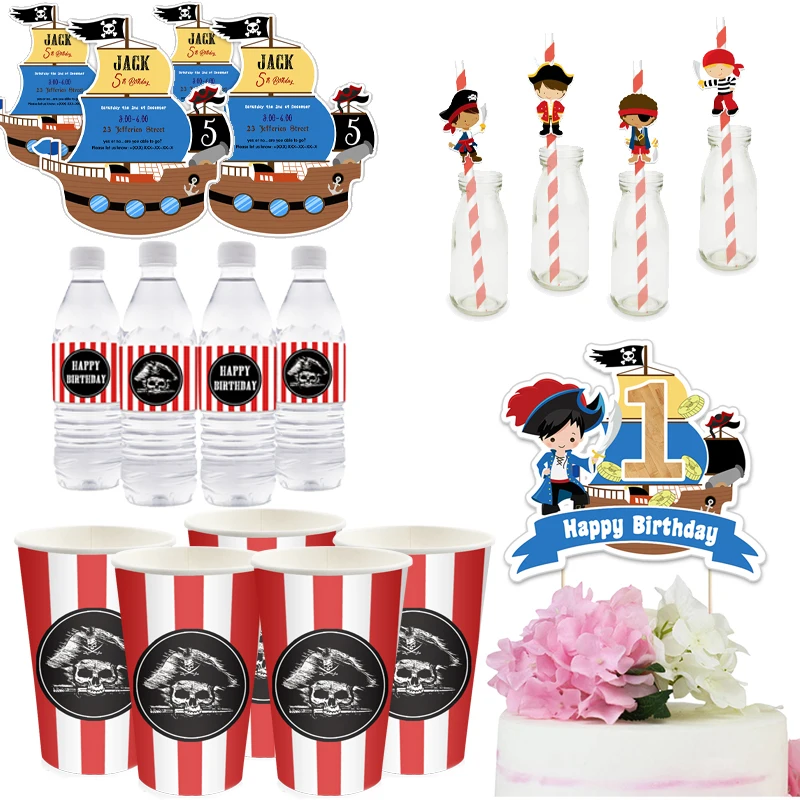 

Соломинки с пиратским кораблем, подвесные декоративные коробки для подарков, бумажные стаканчики, Топпер для торта, детский день рождения, ...