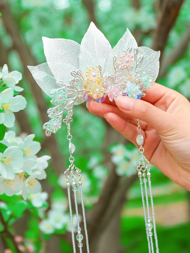 

Hanfu headwear Antiquity leaf Hair Clip Step shake Classical Side clip Fairy Ancient Kanzashi Handwork Hair Ornaments Cosplay