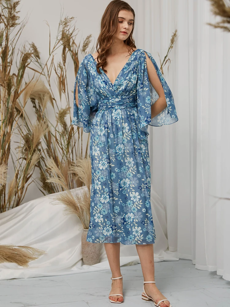 Женское платье средней длины с полурукавами и V-образным вырезом новый 2022 |