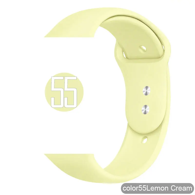 Мягкий силиконовый спортивный ремешок для Apple Watch 5 4 3 2 1 38 мм 42 мм, резиновый ремешок для часов Iwatch series 5 4 40 мм 44 мм - Цвет ремешка: 55 Lemon Cream