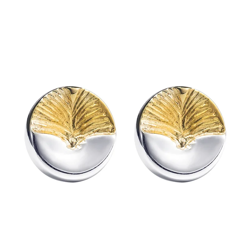 

Pure Silver 14K Gold-Plated Earrings for Women Fashion Ginkgo Biloba Leaf Stud Earrings Ornaments Girl Female Jewelry Gift