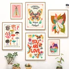 Цветные настенные картины на холсте с изображением оленя, бабочки, пчелы, цветов, мотыли, грибов, плакаты и принты для украшения гостиной