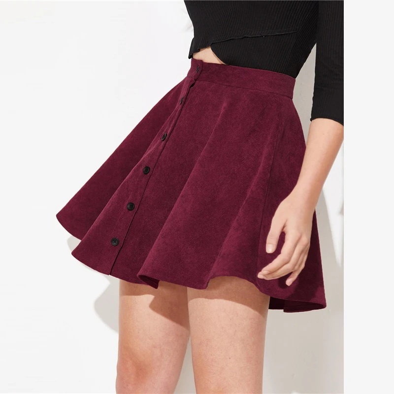 Dotfashion, однотонная, на пуговицах, расклешенная юбка, женская,, опрятная, летняя, повседневная, весенняя, Дамская мода, средняя талия, короткая, скейтерская юбка