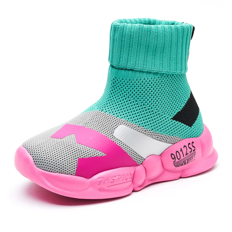 

2021 Little Kids Casual Shoes Girls Fashion Trainers Boys High Top Mesh Sock Sneakers Children School Slip-on Brand Footwear