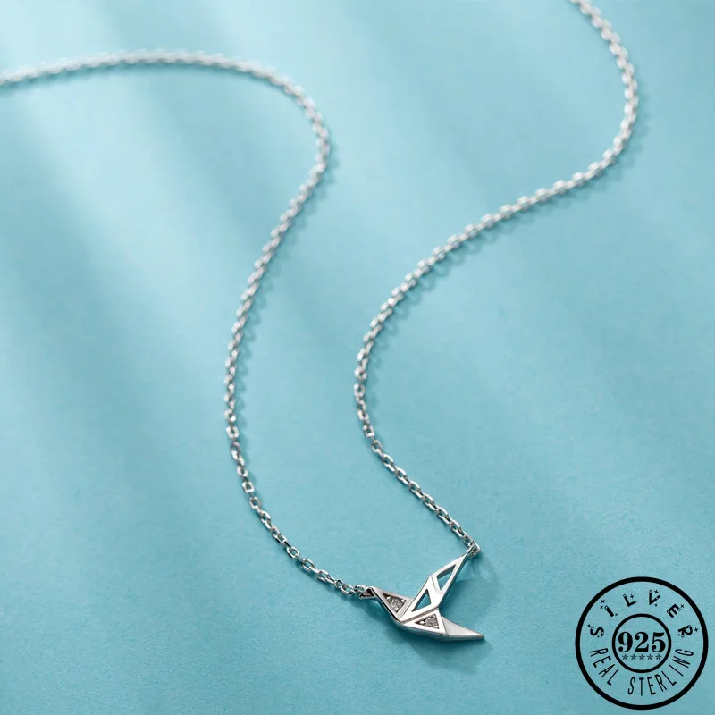 Бумажный кран кулон с крошечным кубическим цирконием камень 925 стерлингового
