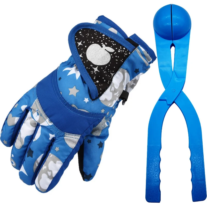 dark blue and Clip Kufun перчатки для катания на лыжах Зимние спортивные перчатки для детей Детские теплые водонепроницаемые ветрозащитные перчатки для лыжного спорта - Цвет: dark blue and Clip