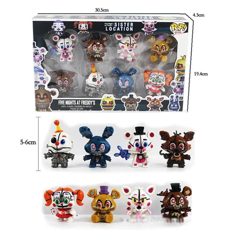 8PCS/Set Cartoon Five Nights Nightmare Bear Chica Bonnie Funtime Foxy PVC Mini Action Figure Toys for Children Hot Game Figurine