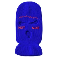 three hole hat ski mask unisex hat embroidered knitted hat warm mask balaclava winter ski hat solid color pullover hat