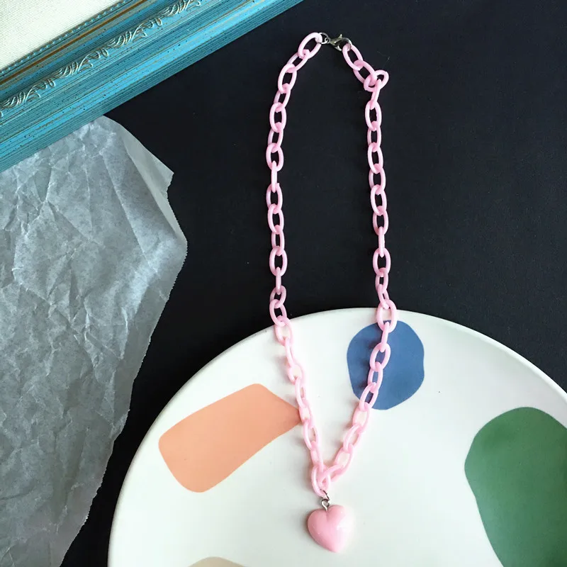 

2021 Creative Cartoon Animal Love Pendant Necklace Candy Color Acrylic Funny Multi-layer Necklace Harajuku Cool Party Jewelry