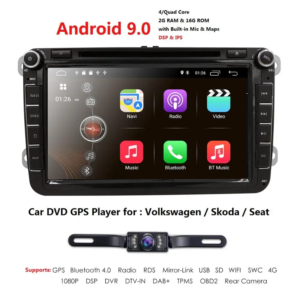 4G " Android 9,0 автомобильный радиоприемник стерео DVD CD Sat-Nav gps DAB+ DVR DSP ips cam для VW Golf MT5 GOLF 6 Polo Bora JETTA B6 PASSAT Tiguan