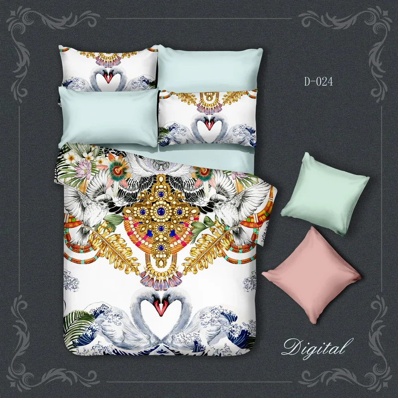 

digital birds luxuy bedding set queen size duvet cover bed sheet pillow cases bed linen set