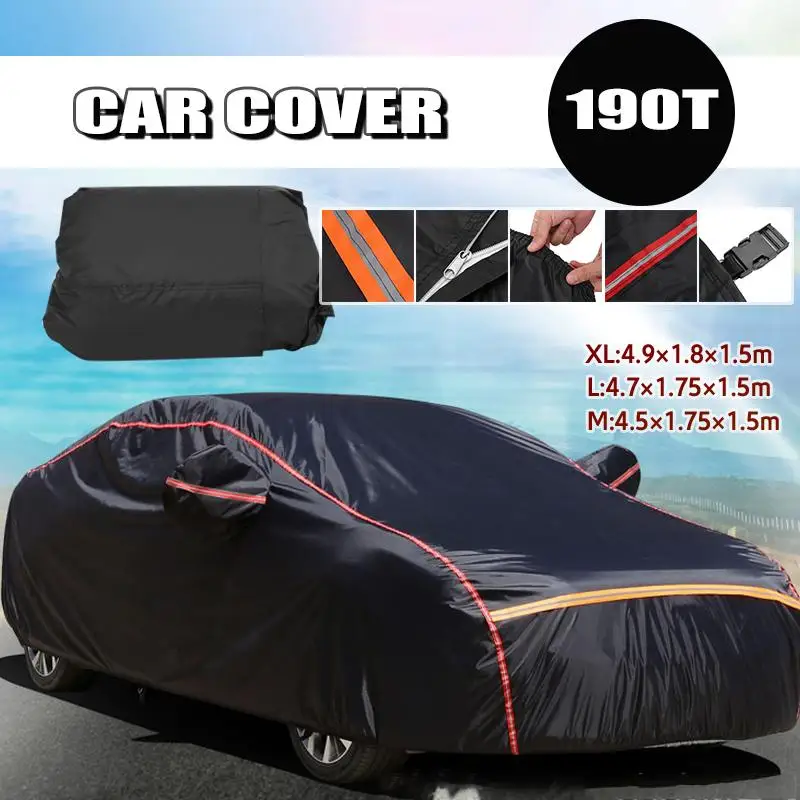 

Universal Black Car Covers Size M L XL Indoor Outdoor Full Auot Cover Sun Waterproof UV Snow Dust Resistant Protection Car Cover