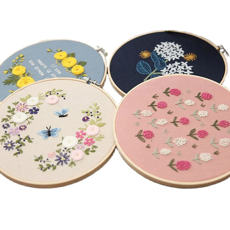 

DIY Flower Butterfly Embroidery Kit with Hoop Needlework Pattern Printed Starter Kit for Beginners Sewing Art Craft Painting