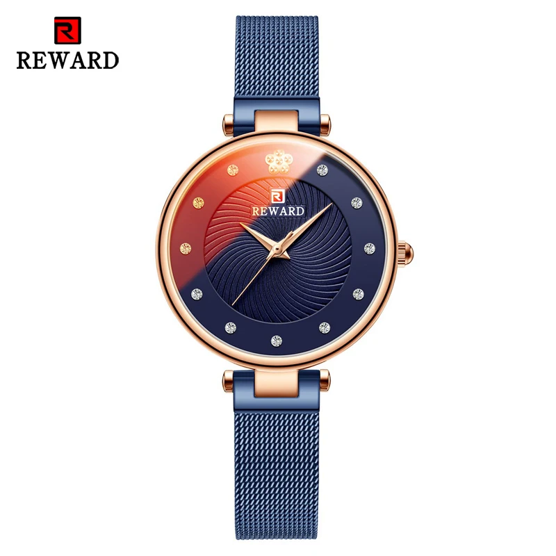 Blue Новые женские разноцветные зеркальные часы, кварцевые часы, женские водонепроницаемые наручные часы из нержавеющей стали, простые женские часы - Цвет: Blue