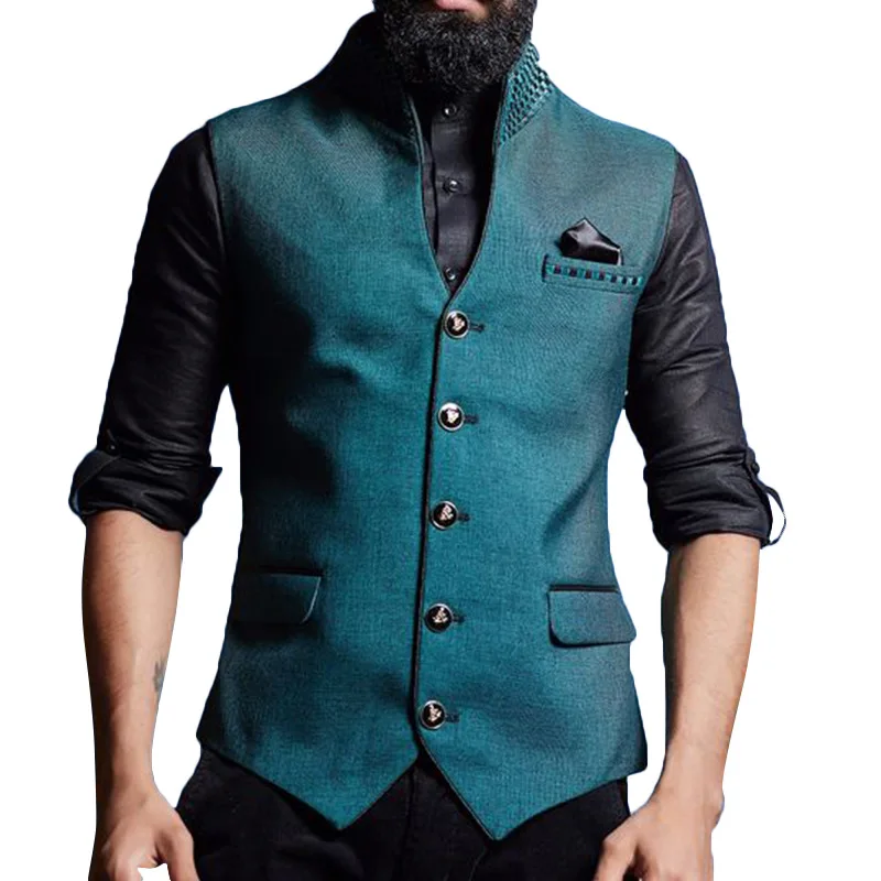 

2021 Four Seasons New Men's Vest Fashion Comfortable Trend Slim Solid Color High Collar Casual Vest Men