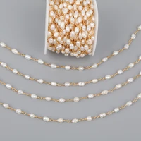 5meterlot 4 6mm white pearl beads jewelry chainsplated gold wire wrapped links freeform pearl beads rosary chains diy necklace