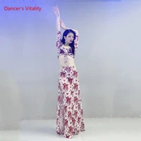 belly dance suit fashion print flowers belly dacning suit top and split skirt 2pcs oriental dance set exotic dance wear