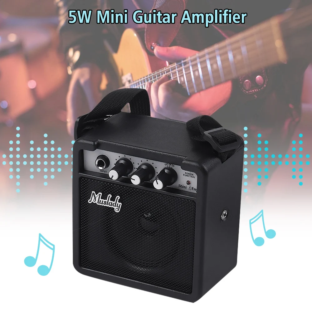 Muslady 5W Mini гитарный усилитель динамик 3 5 мм/1/4 мм дюймов выход с плечевым ремнем