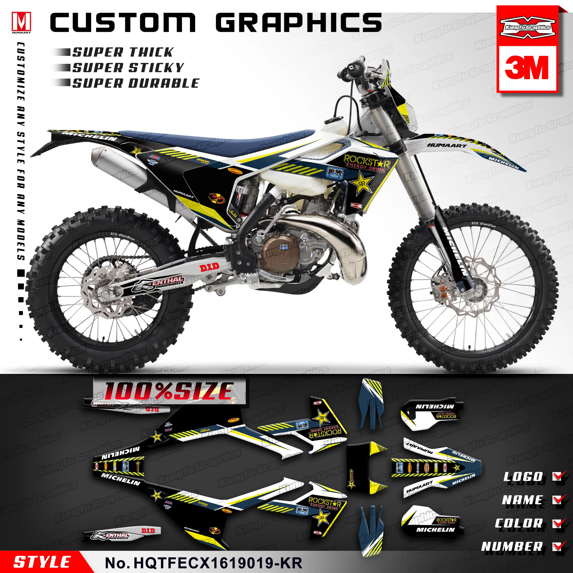 KUNGFU графика Мотокросс наклейка MX Набор наклеек черный для TE FE TC FC TX FX 125 250 300 350 450 501