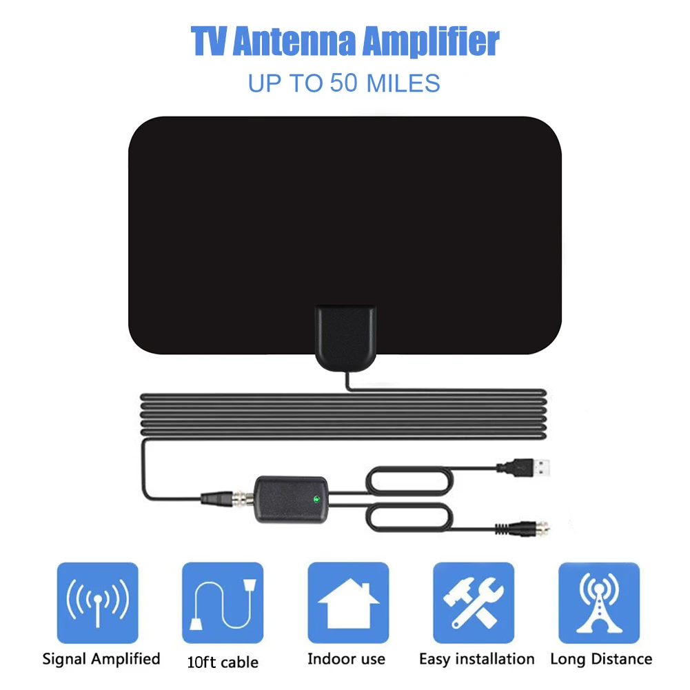 

Digital HDTV Antenna 50 Miles Range Mini 4K Active TV Aerial with Signal Booster for Household Television Playing Decoration